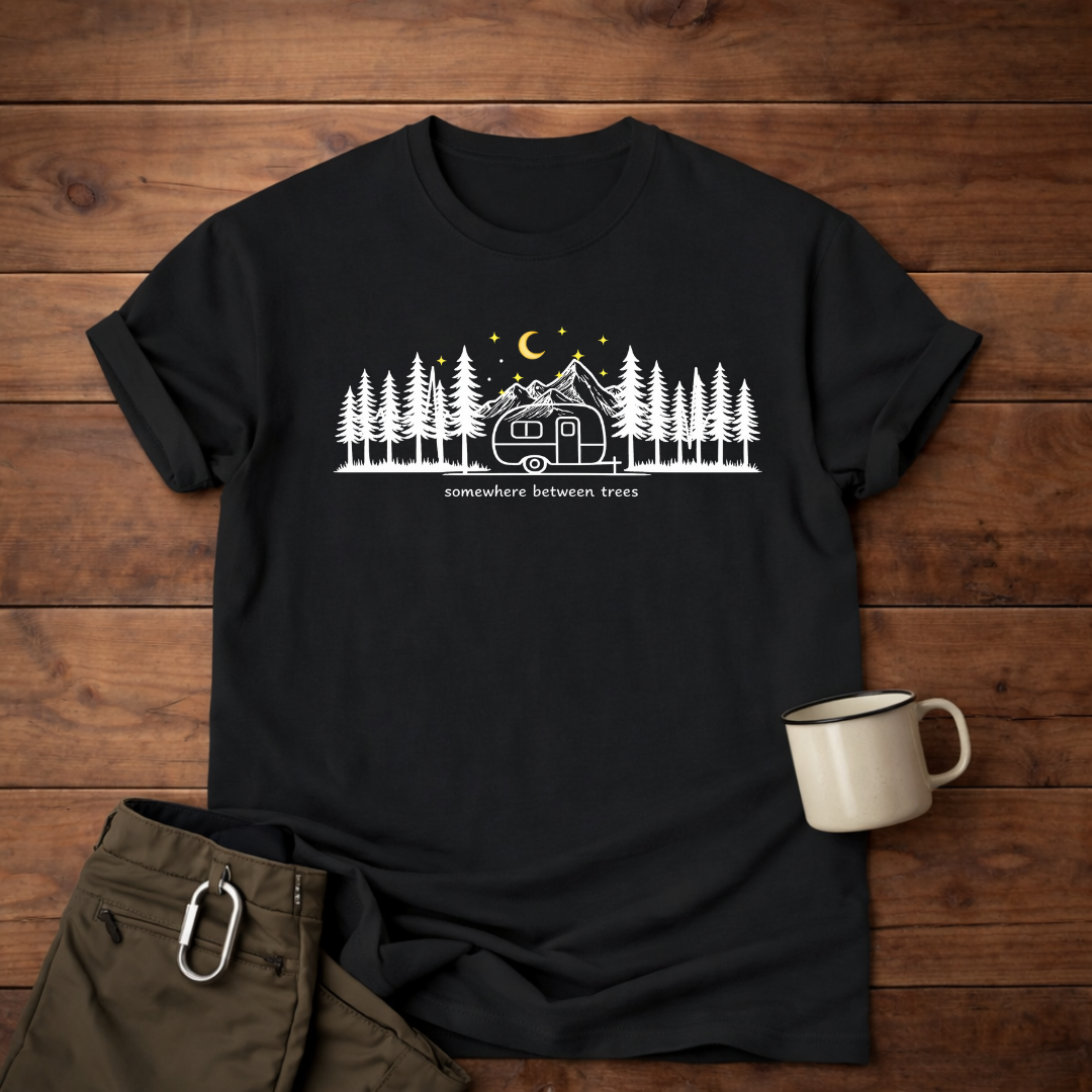 Somewhere Between Trees Camping T-Shirt