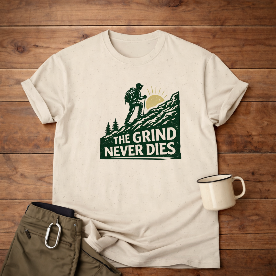The Grind Never Dies Hiking T-Shirt