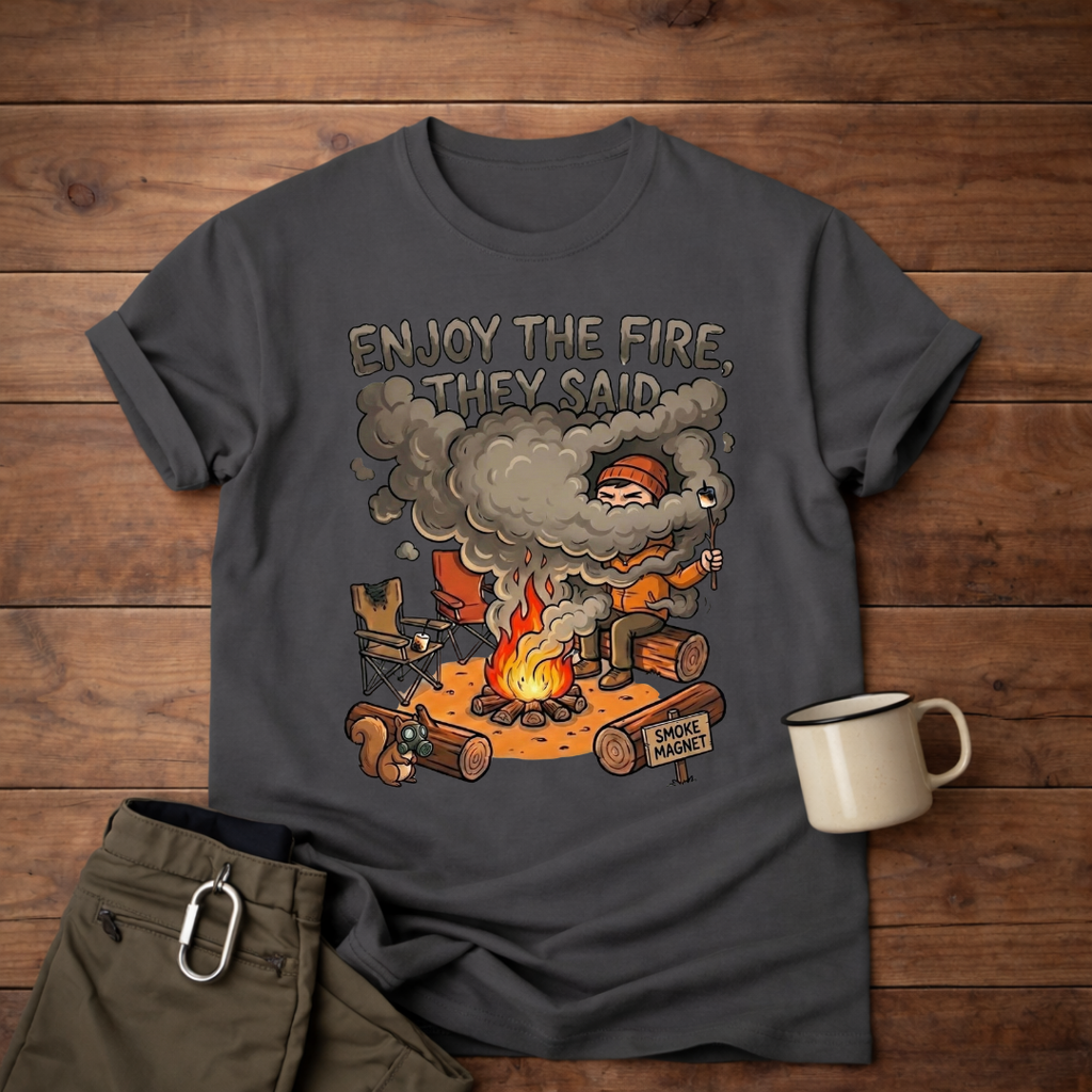 Camping T-Shirt — "Enjoy the Fire, They Said" Funny Campfire Graphic Tee