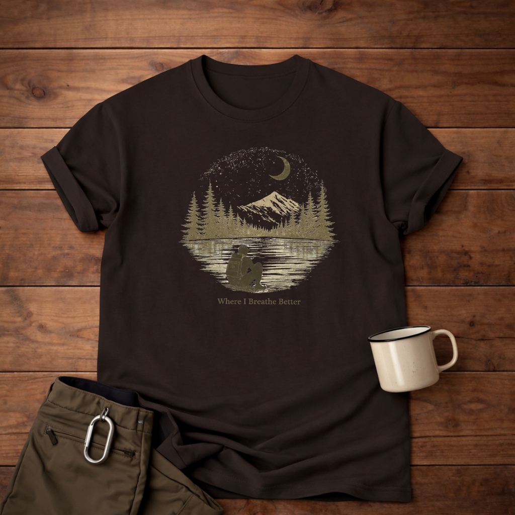 Where I Breathe Better Mountain Lake  T-Shirt
