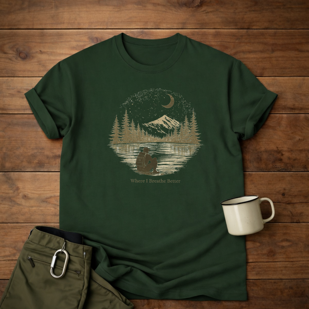 Where I Breathe Better Mountain Lake  T-Shirt