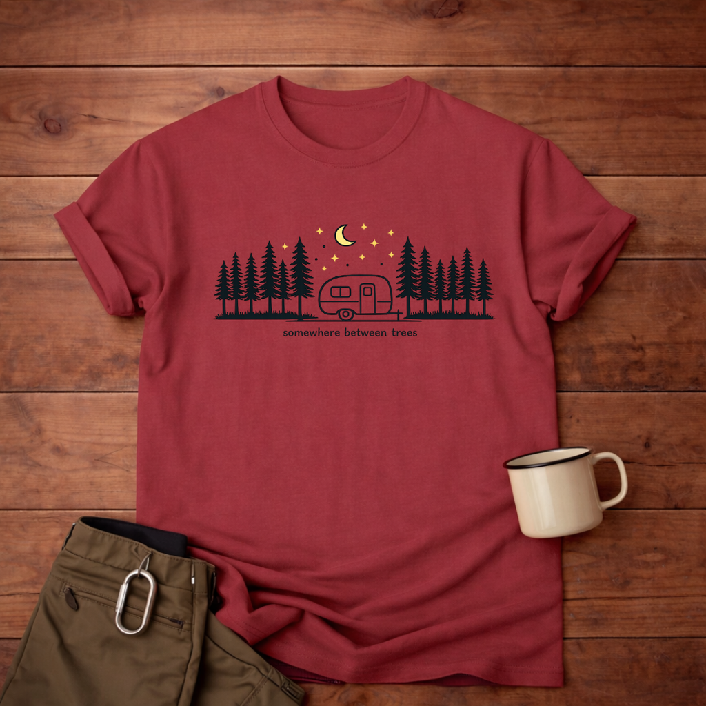 Somewhere Between Trees Camping T-Shirt
