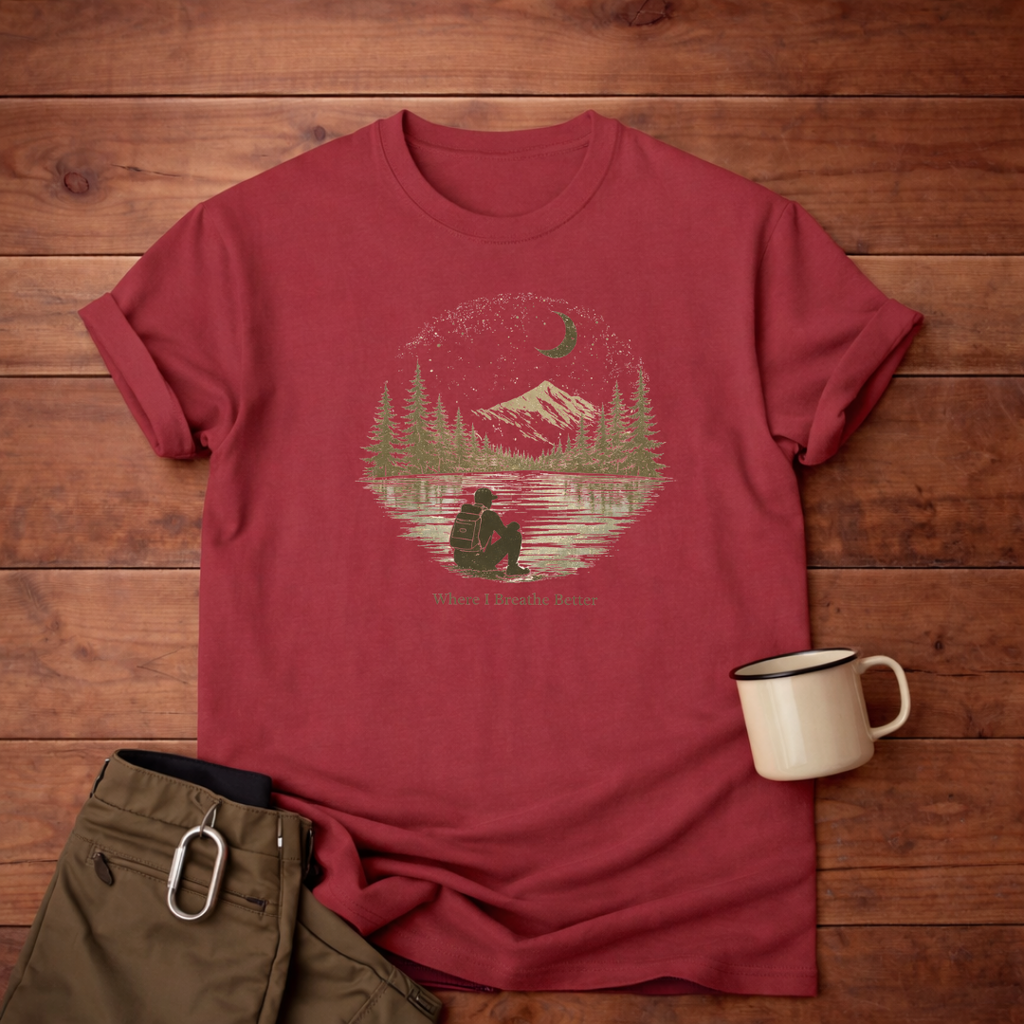 Where I Breathe Better Mountain Lake  T-Shirt