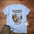 Wilderness Melodies T-Shirt — Camping Club Bear Playing Guitar Campfire Tee