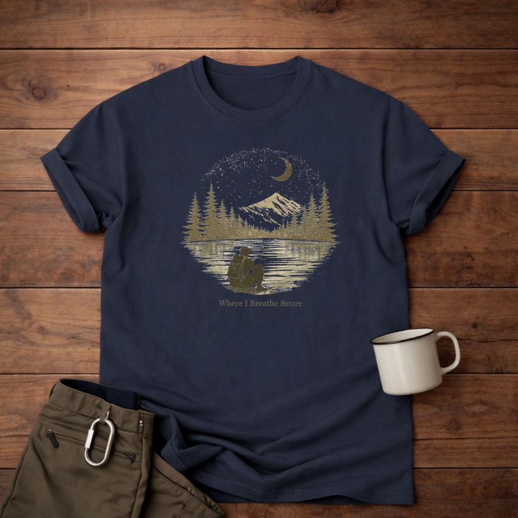 Where I Breathe Better Mountain Lake  T-Shirt