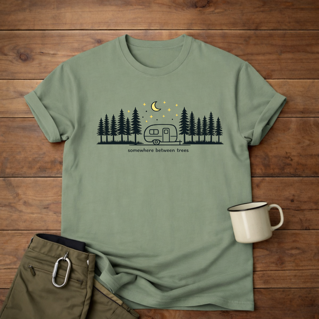 Somewhere Between Trees Camping T-Shirt
