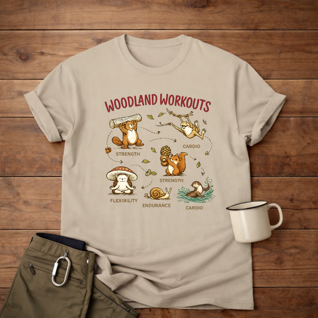 Woodland Workouts T-Shirt — Cute Forest Animal Yoga & Exercise Design