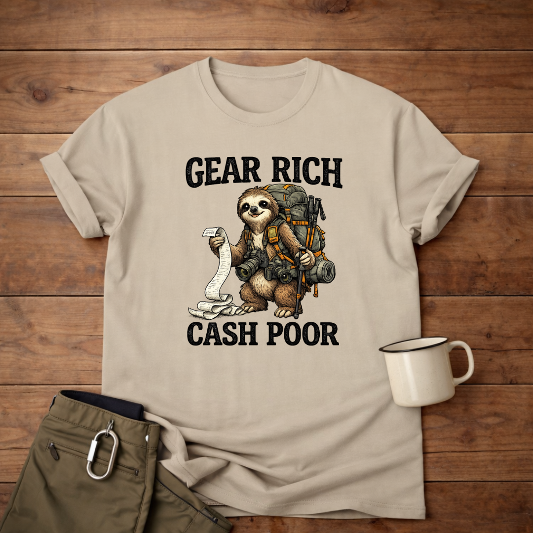 Gear Rich Cash Poor Sloth T-Shirt