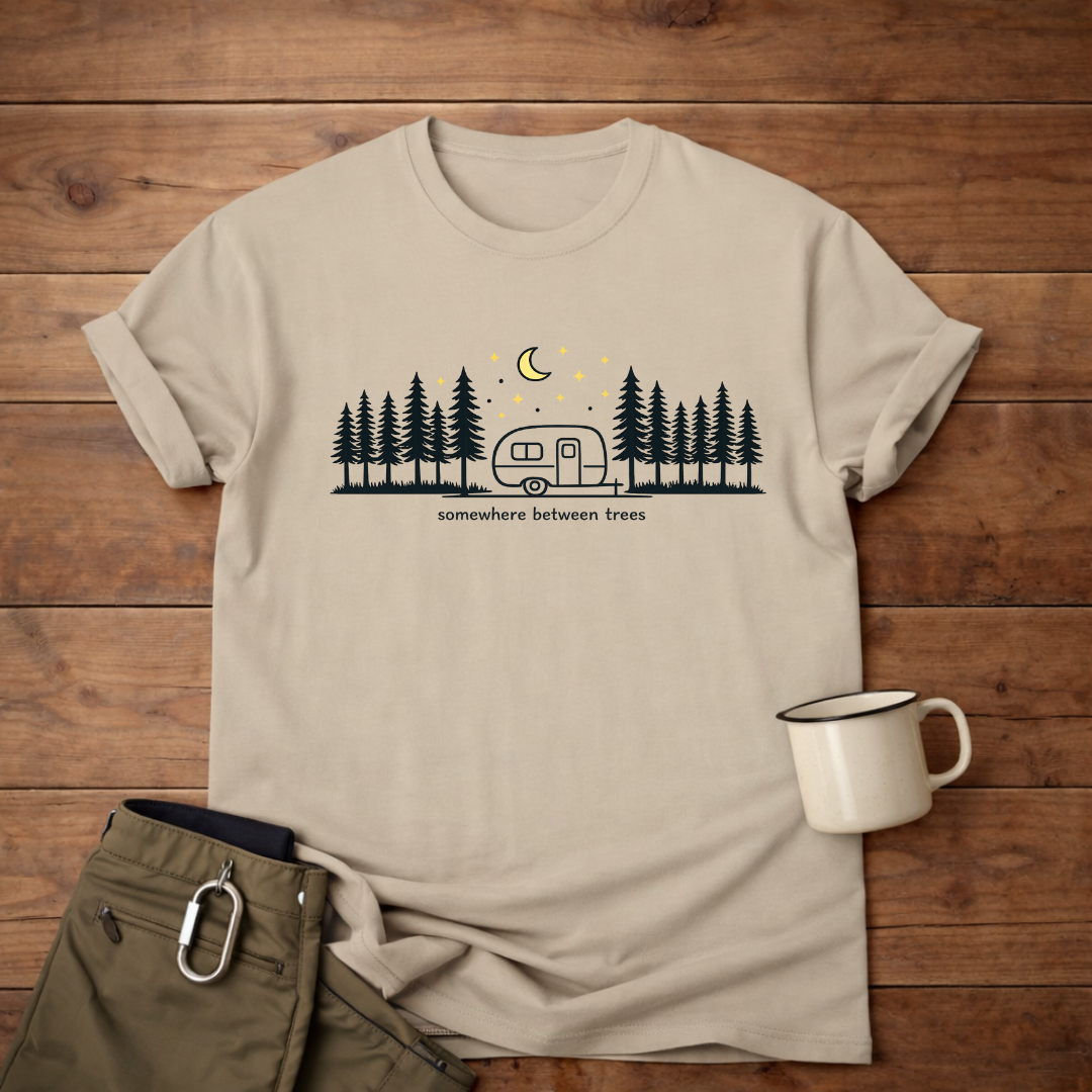 Somewhere Between Trees Camping T-Shirt