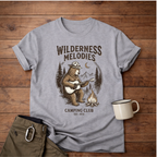 Wilderness Melodies T-Shirt — Camping Club Bear Playing Guitar Campfire Tee