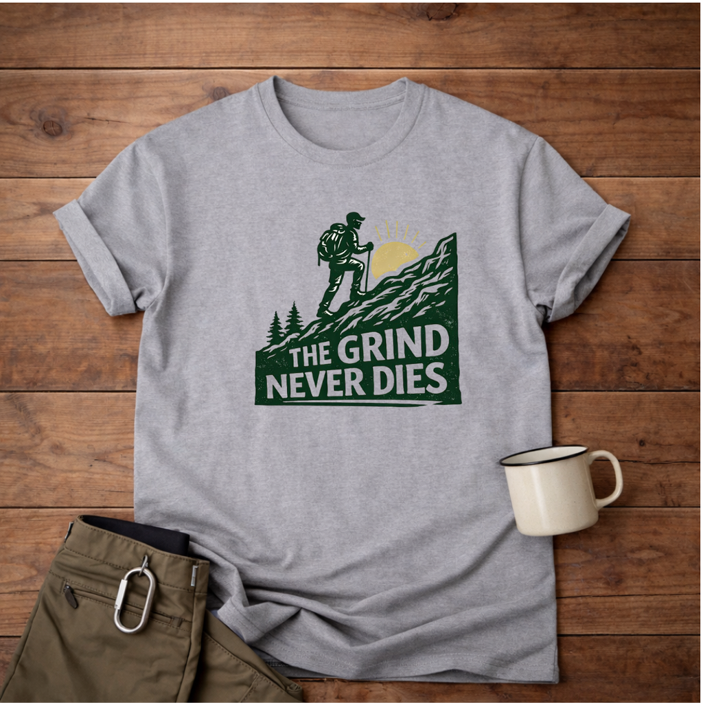 The Grind Never Dies Hiking T-Shirt